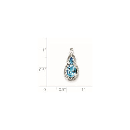 Sterling Silver Diamond u0026 Light Swiss Blue Topaz Teardrop Pendant