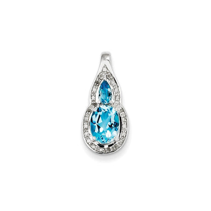 Sterling Silver Diamond u0026 Light Swiss Blue Topaz Teardrop Pendant