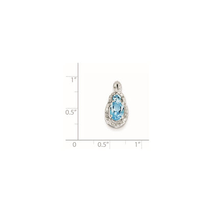Sterling Silver Diamond u0026 Light Swiss Blue Topaz Teardrop Pendant