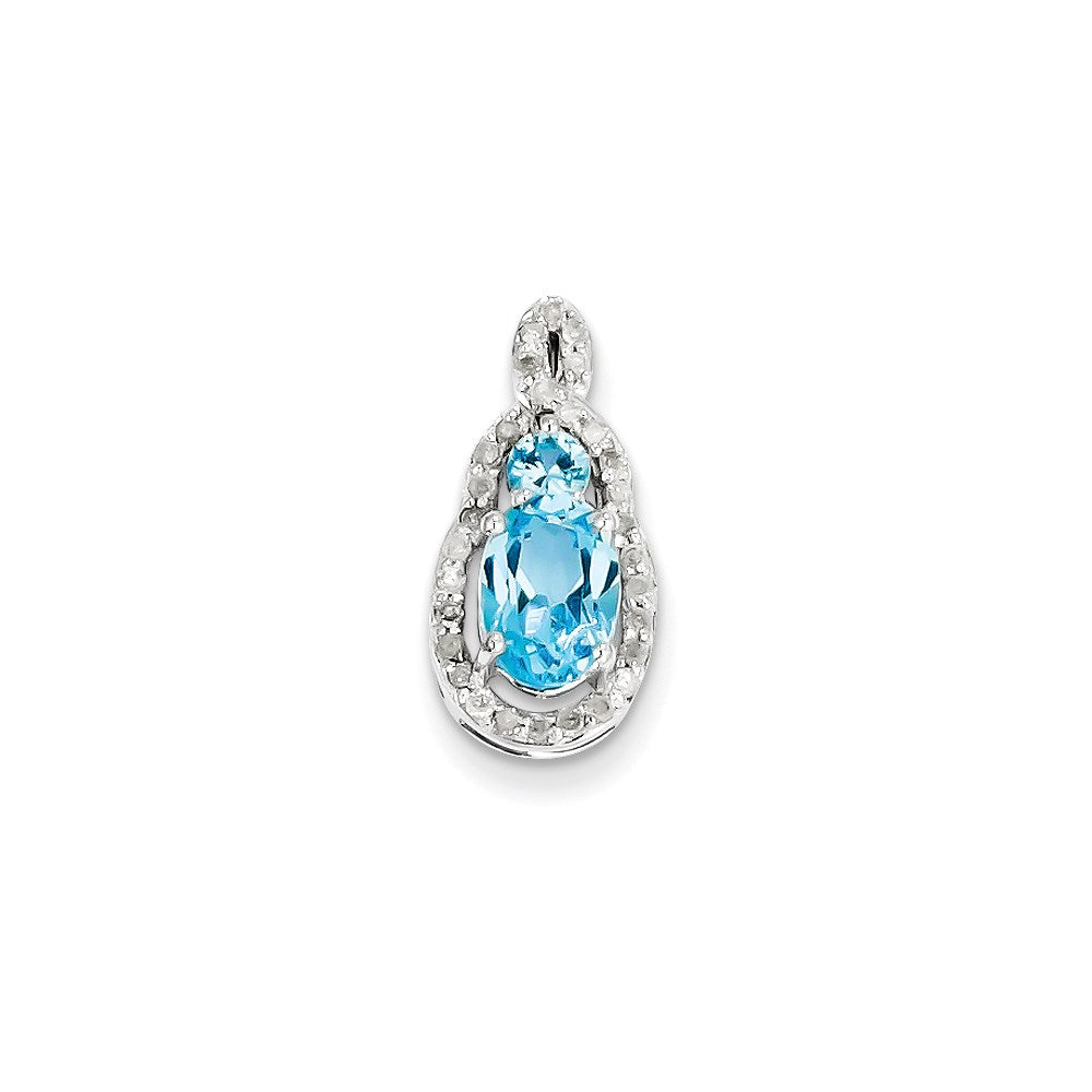 Sterling Silver Diamond u0026 Light Swiss Blue Topaz Teardrop Pendant