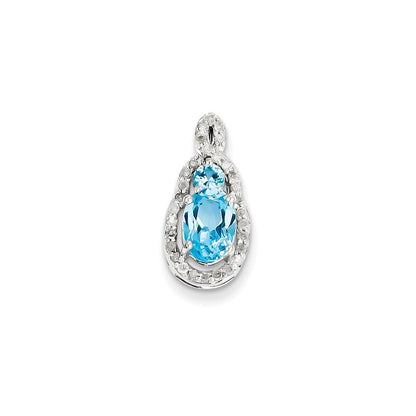 Sterling Silver Diamond u0026 Light Swiss Blue Topaz Teardrop Pendant
