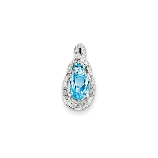 Sterling Silver Diamond u0026 Light Swiss Blue Topaz Teardrop Pendant