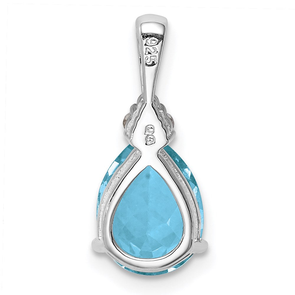 Sterling Silver Rhodium Diamond u0026 Lght Sw. Blue Topaz Teardrop Pendant