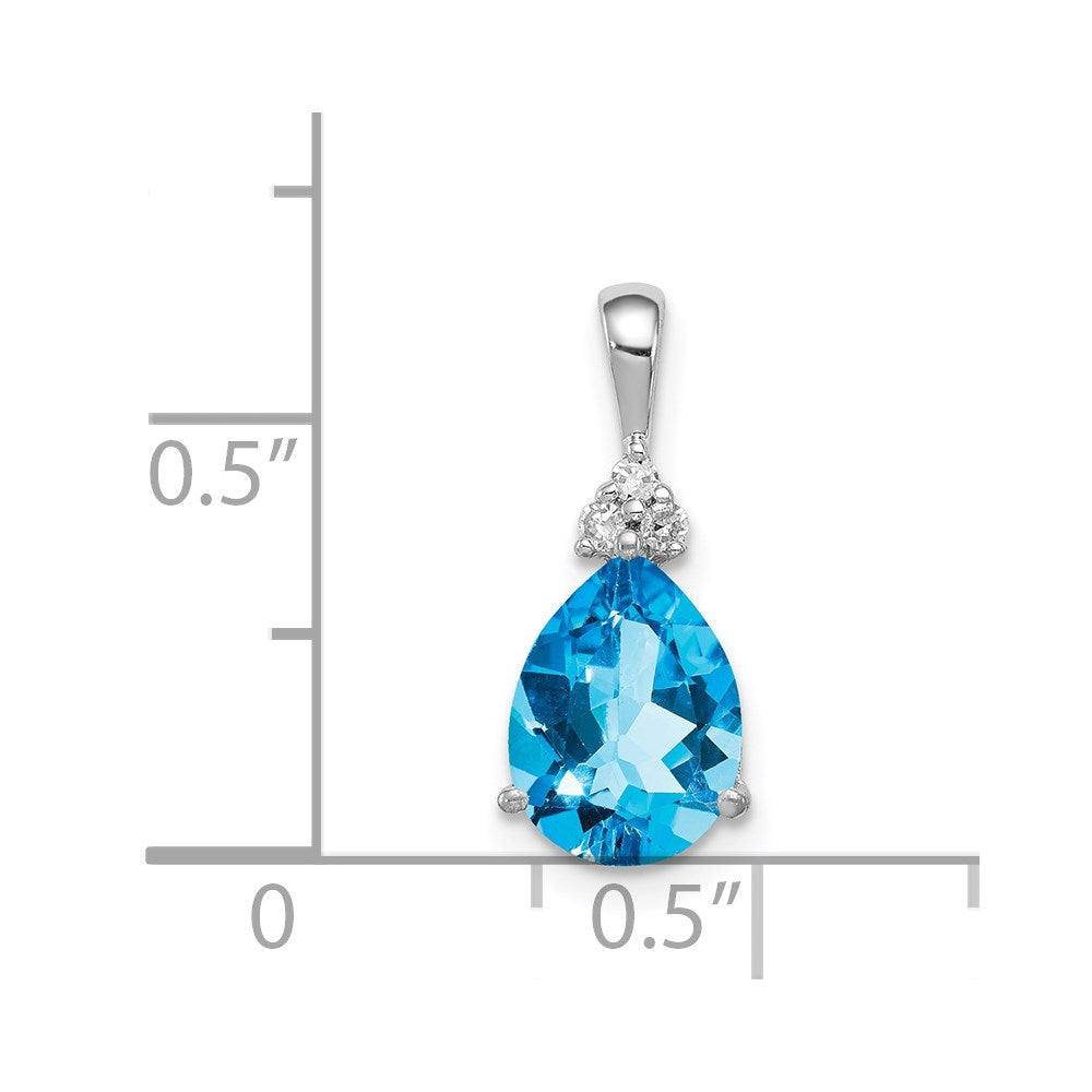 Sterling Silver Rhodium Diamond u0026 Lght Sw. Blue Topaz Teardrop Pendant