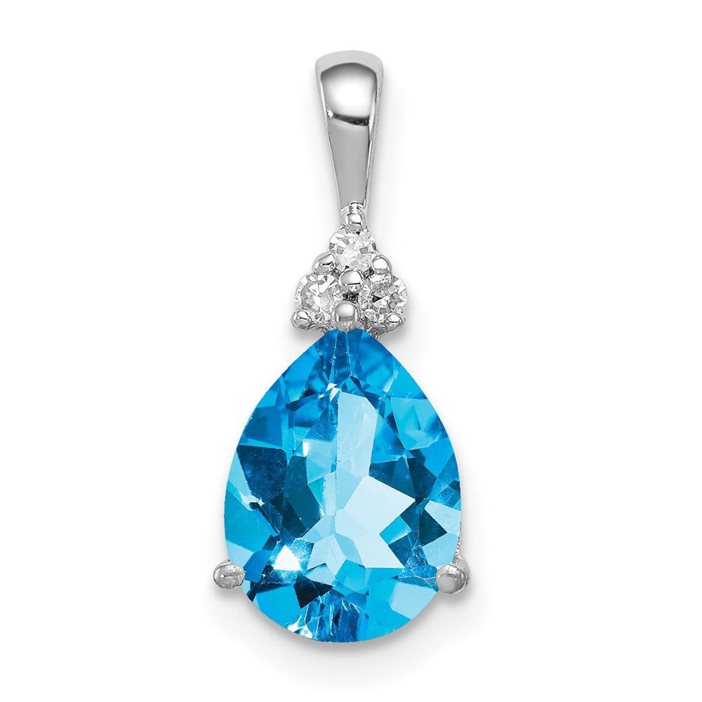 Sterling Silver Rhodium Diamond u0026 Lght Sw. Blue Topaz Teardrop Pendant