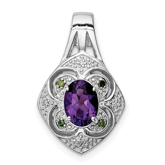 Sterling Silver Rhodium-plated White/Green Diamond u0026 Amethyst Pendant