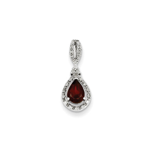 Sterling Silver Diamond u0026 Garnet Teardrop Pendant
