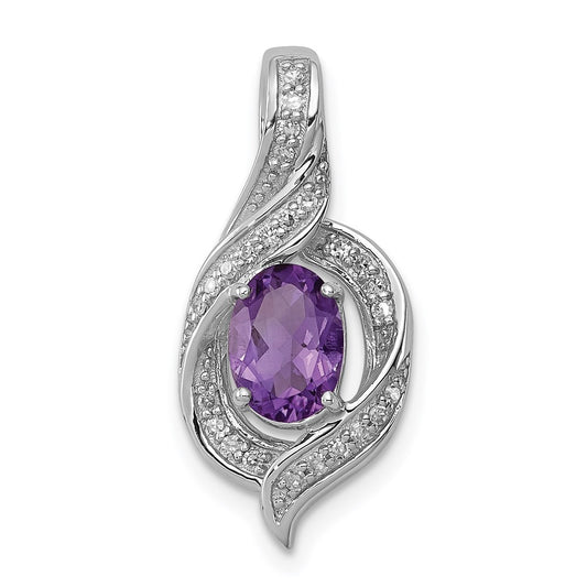Sterling Silver Rhodium-plated Diamond u0026 Amethyst Oval Pendant