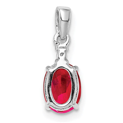 Sterling Silver Rhodium Plated Diamond u0026 Ruby Oval Pendant