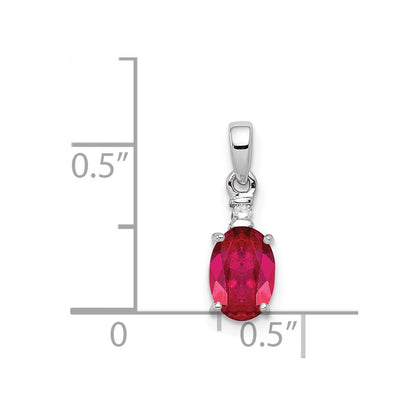 Sterling Silver Rhodium Plated Diamond u0026 Ruby Oval Pendant