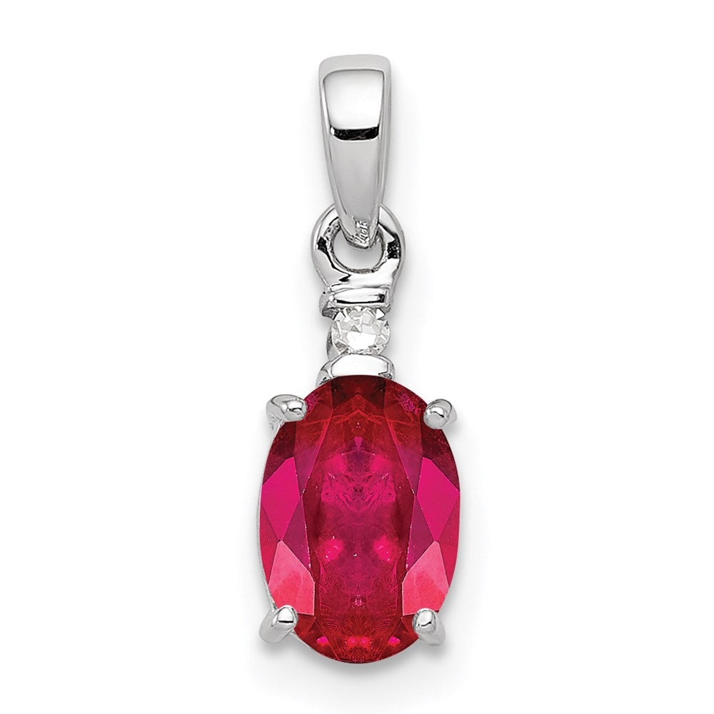 Sterling Silver Rhodium Plated Diamond u0026 Ruby Oval Pendant