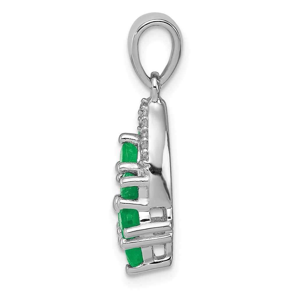 Sterling Silver Rhodium-plated Diamond u0026 Emerald Pendant