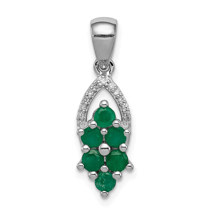 Sterling Silver Rhodium-plated Diamond u0026 Emerald Pendant
