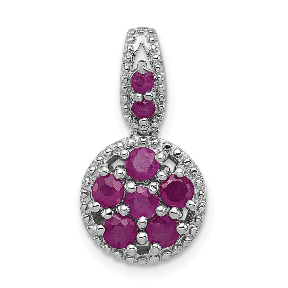 Sterling Silver Rhodium-plated u0026 Ruby Circle Pendant