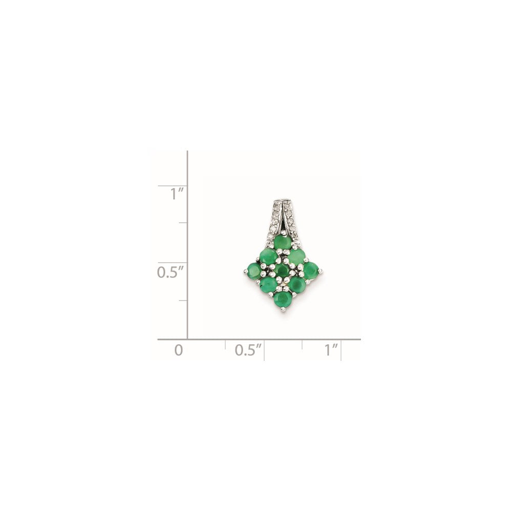 Sterling Silver Rhodium-plated Diamond u0026 Emerald Square Pendant