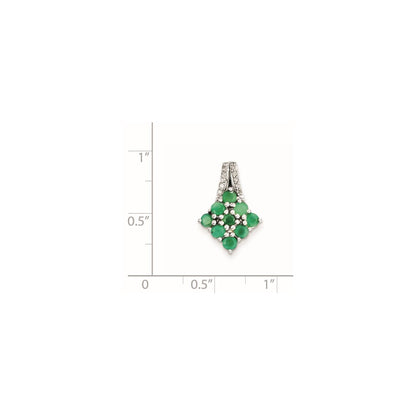 Sterling Silver Rhodium-plated Diamond u0026 Emerald Square Pendant