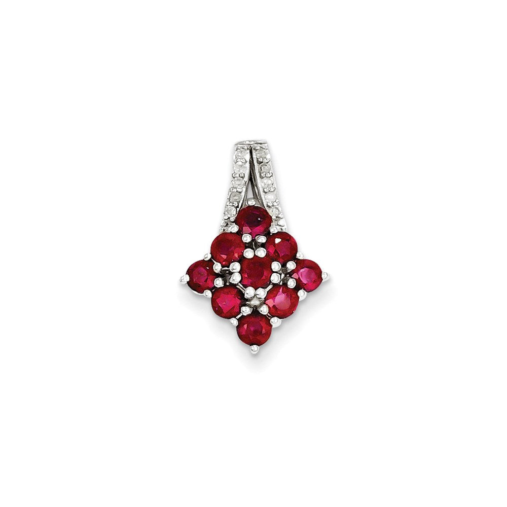 Sterling Silver Diamond u0026 Glass Filled Ruby Square Pendant