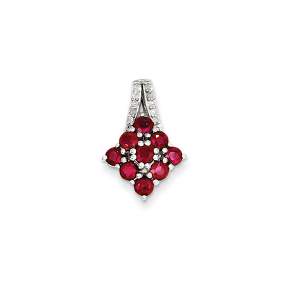 Sterling Silver Diamond u0026 Glass Filled Ruby Square Pendant
