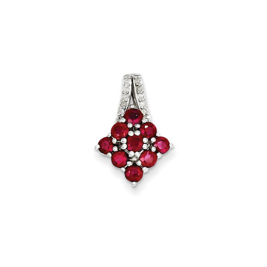 Sterling Silver Diamond u0026 Glass Filled Ruby Square Pendant