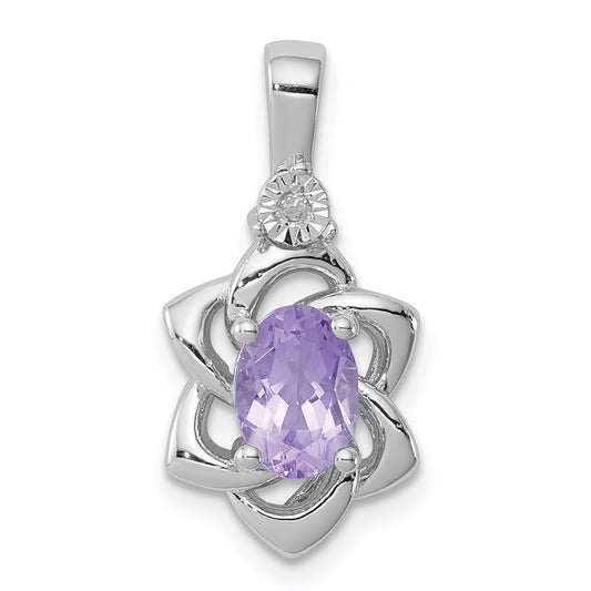 Sterling Silver Rhodium-plated Diamond u0026 Amethyst Pendant