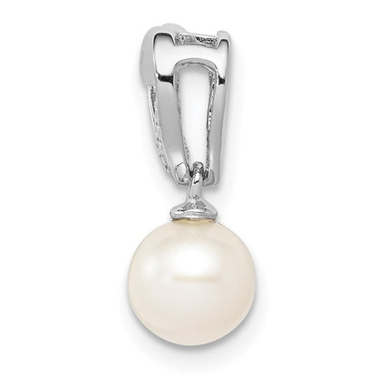 Sterling Silver Rhodium-plated FW Cultured Pearl Diamond Chain Slide