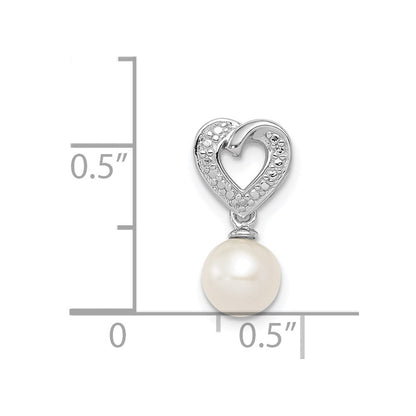 Sterling Silver Rhodium-plated FW Cultured Pearl Diamond Chain Slide