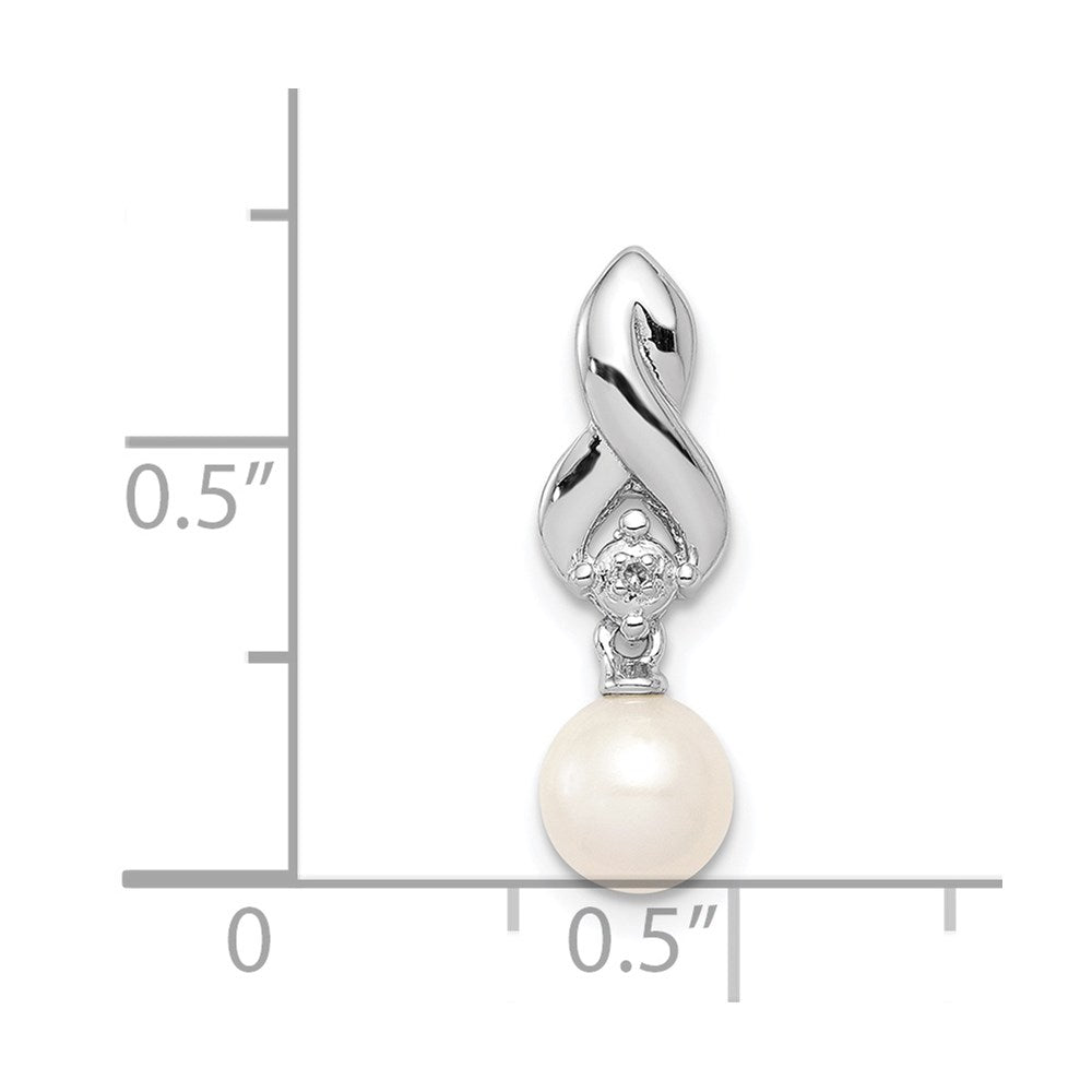 Sterling Silver Rhodium-plated FW Cultured Pearl Diamond Chain Slide