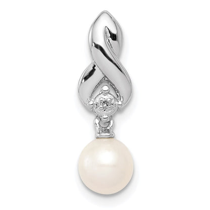Sterling Silver Rhodium-plated FW Cultured Pearl Diamond Chain Slide