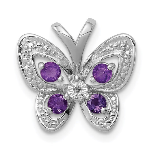 Sterling Silver Rhodium-plated Amethyst u0026 Diamond Pendant