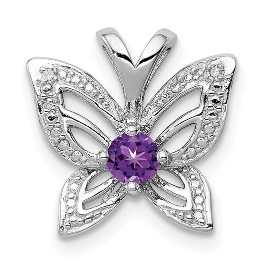Sterling Silver Rhodium-plated Amethyst u0026 Diamond Pendant