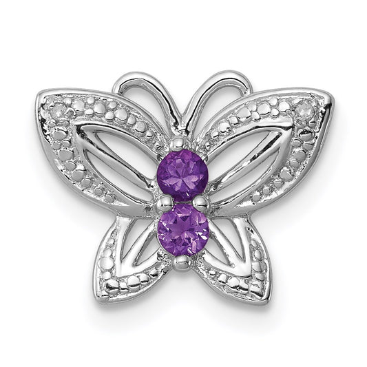 Sterling Silver Rhodium-plated Amethyst u0026 Diamond Pendant