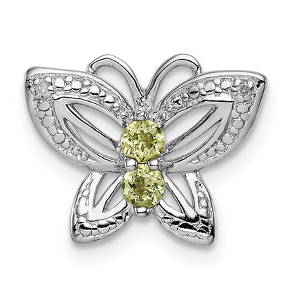 Sterling Silver Rhodium-plated Peridot u0026 Diamond Chain Slide