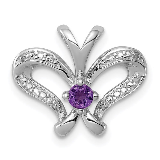 Sterling Silver Rhodium-plated Amethyst u0026 Diamond Pendant