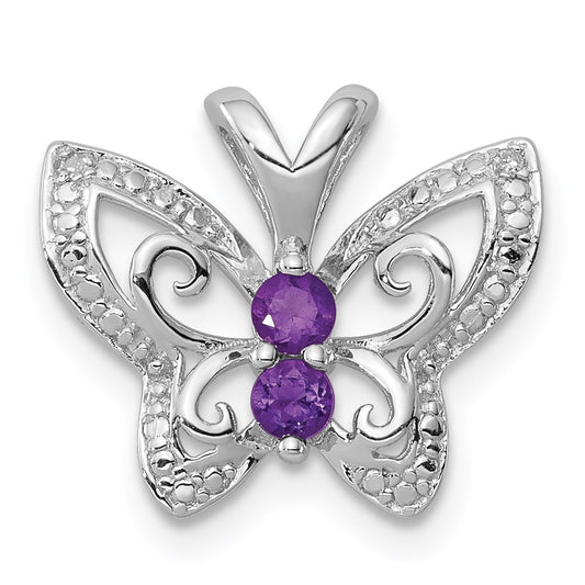 Sterling Silver Rhodium-plated Amethyst u0026 Diamond Pendant