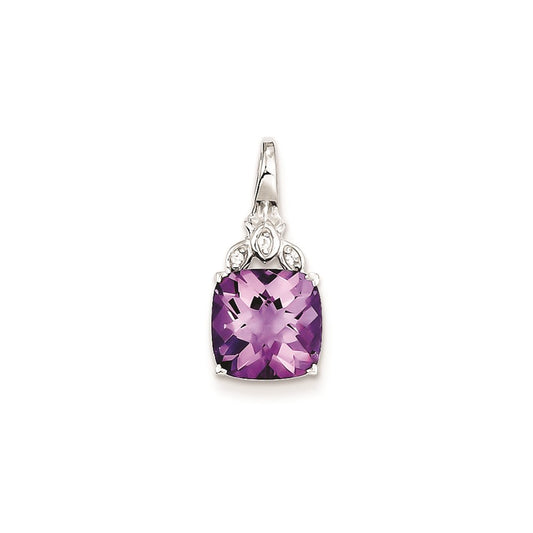 Sterling Silver with Amethyst and White Topaz Square Pendant