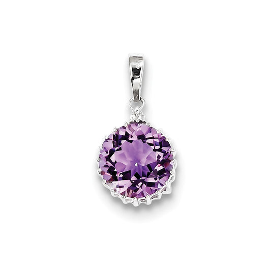 Sterling Silver with Amethyst and White Topaz Round Pendant