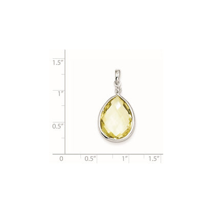 Sterling Silver Rhodium Plated Dia. Lemon Quartz Teardrop Pendant