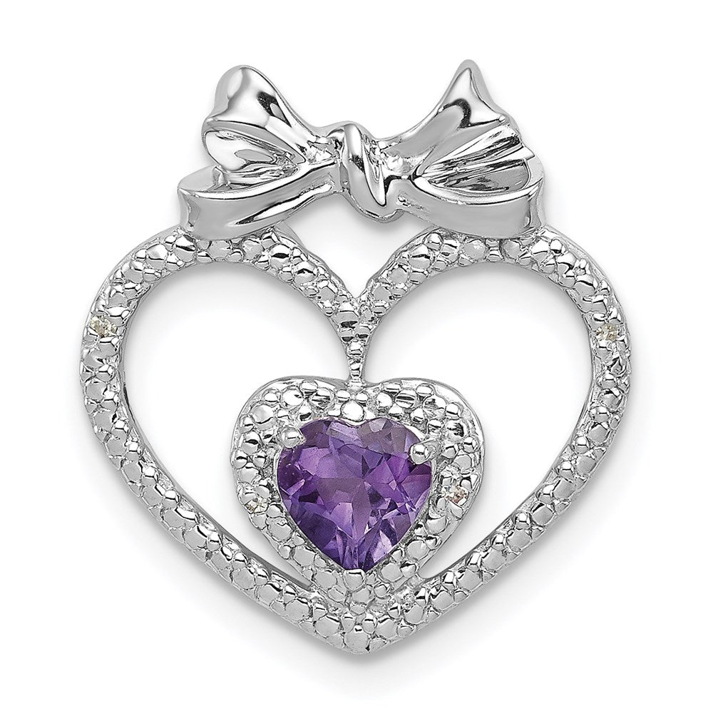 Sterling Silver Rhodium Plated Diamond u0026 Amethyst Heart Chain Slide