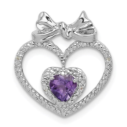 Sterling Silver Rhodium Plated Diamond u0026 Amethyst Heart Chain Slide