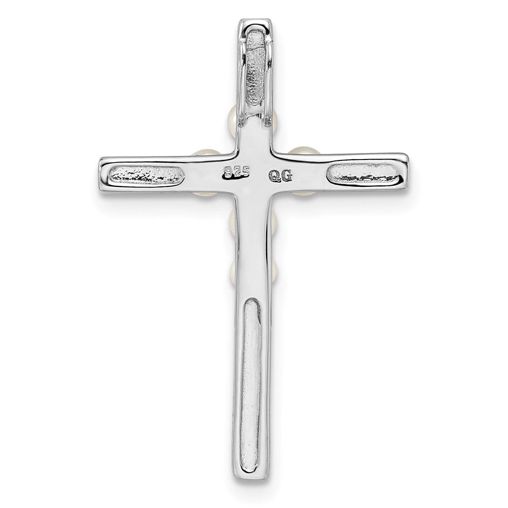 Sterling Silver Rhod Plated Diamond FWC Pearl Cross Chain Slide
