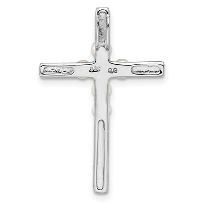 Sterling Silver Rhod Plated Diamond FWC Pearl Cross Chain Slide