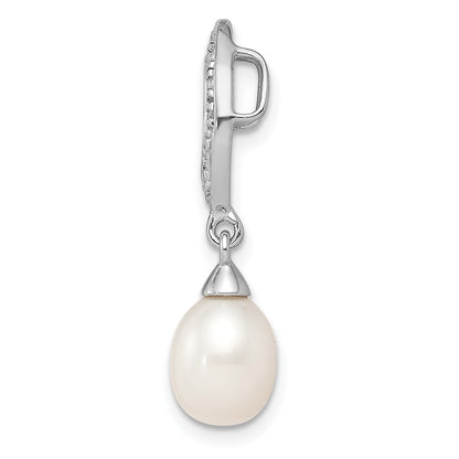 Sterling Silver Rhodium Plated Diamond u0026 FW Cultured Pearl Chain Slide