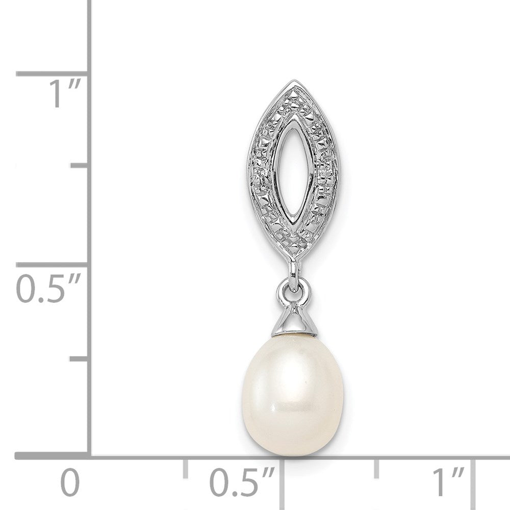 Sterling Silver Rhodium Plated Diamond u0026 FW Cultured Pearl Chain Slide