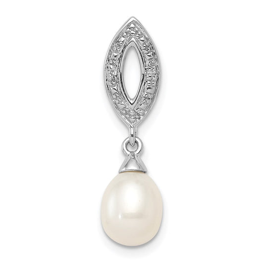 Sterling Silver Rhodium Plated Diamond u0026 FW Cultured Pearl Chain Slide