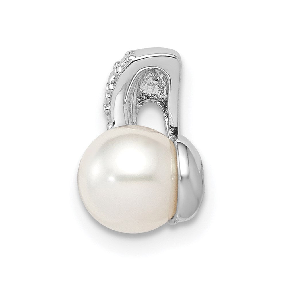 Sterling Silver Rhod Plated Diamond and FWC Pearl Chain Slide