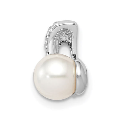 Sterling Silver Rhod Plated Diamond and FWC Pearl Chain Slide