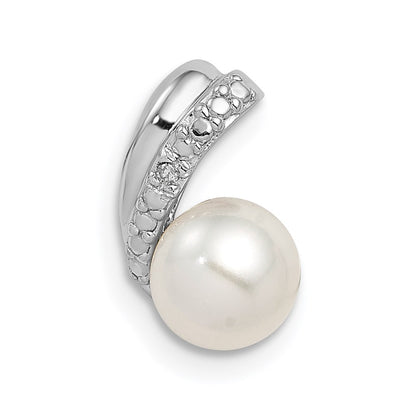 Sterling Silver Rhod Plated Diamond and FWC Pearl Chain Slide