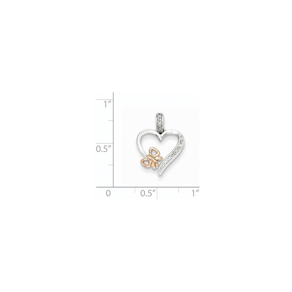 Sterling Silver/Rhodium/14k Rose Gold Butterfly Diamond Heart Pendant