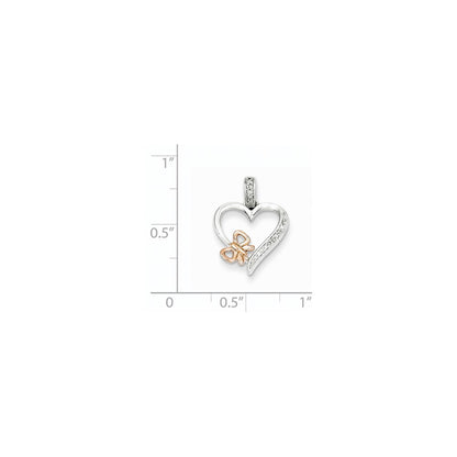 Sterling Silver/Rhodium/14k Rose Gold Butterfly Diamond Heart Pendant