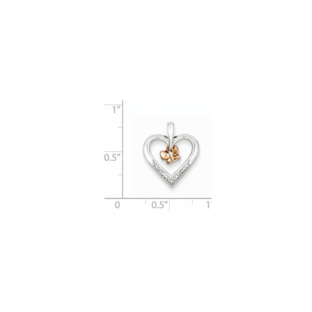 Sterling Silver/Rhodium/14k Rose Gold Butterfly Diamond Heart Pendant